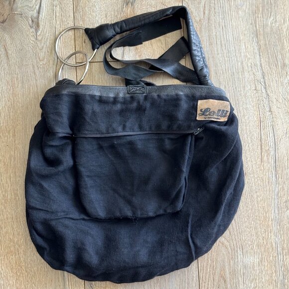 Lolli Black Genuine Leather Silver O Ring Squishy Dumpling Large Hobo Sling Bag - Picture 11 of 12